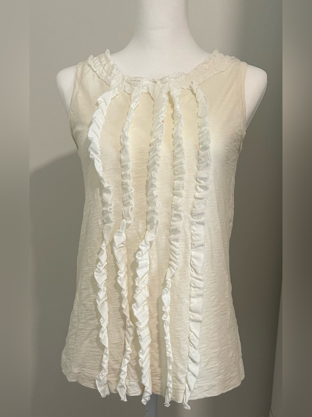 J. Crew Women's Ivory Ruffle Front Sleeveless Top